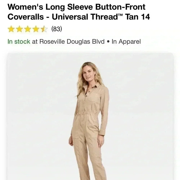NWOT Women's Long Sleeve Button-Front
Coveralls - Universal Thread Tan 14 - Picture 3 of 4